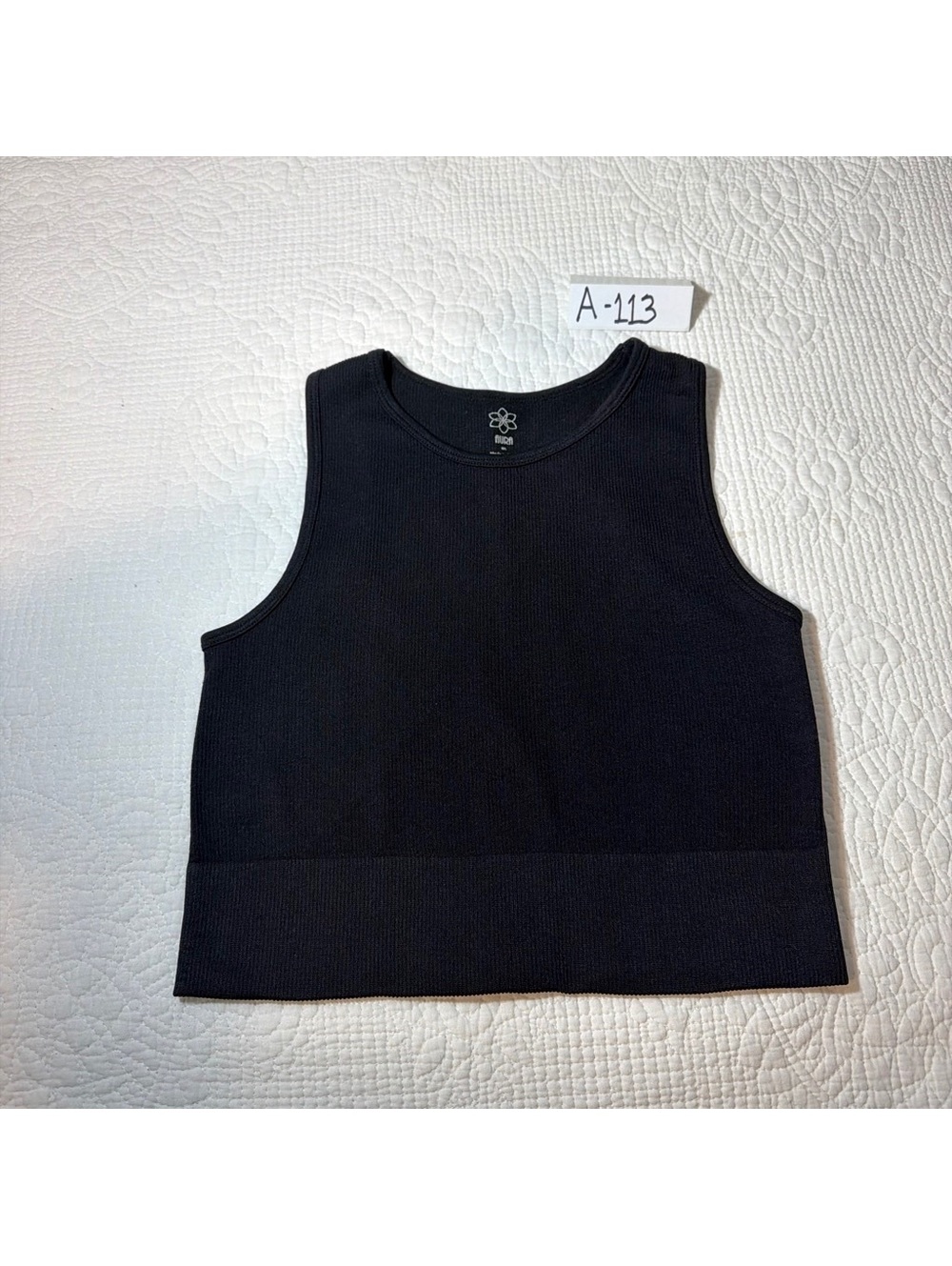 Aura Ribbed Crop Tank Top Black M/L Seamless Stretch Sleeveless Athleisure Yoga